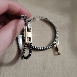 Zipper pull two tone silver & gold hoop earrings